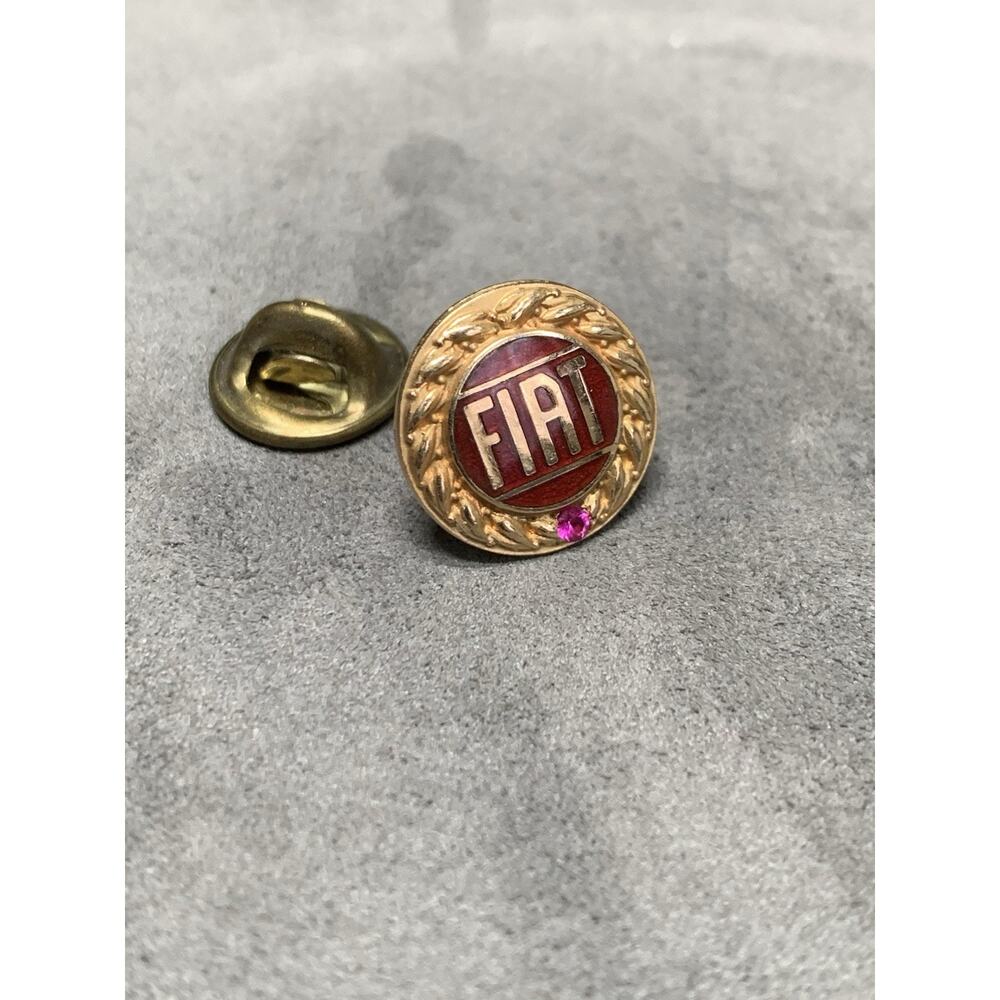 VINTAGE FIAT 10k GOLD LAPEL PIN Dealer Service Pin With Gem Stone